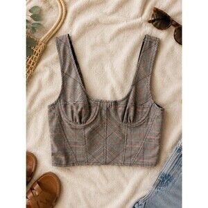 Free People Plaid Corset Crop Top XS Dark Academia Coquette Bustier
